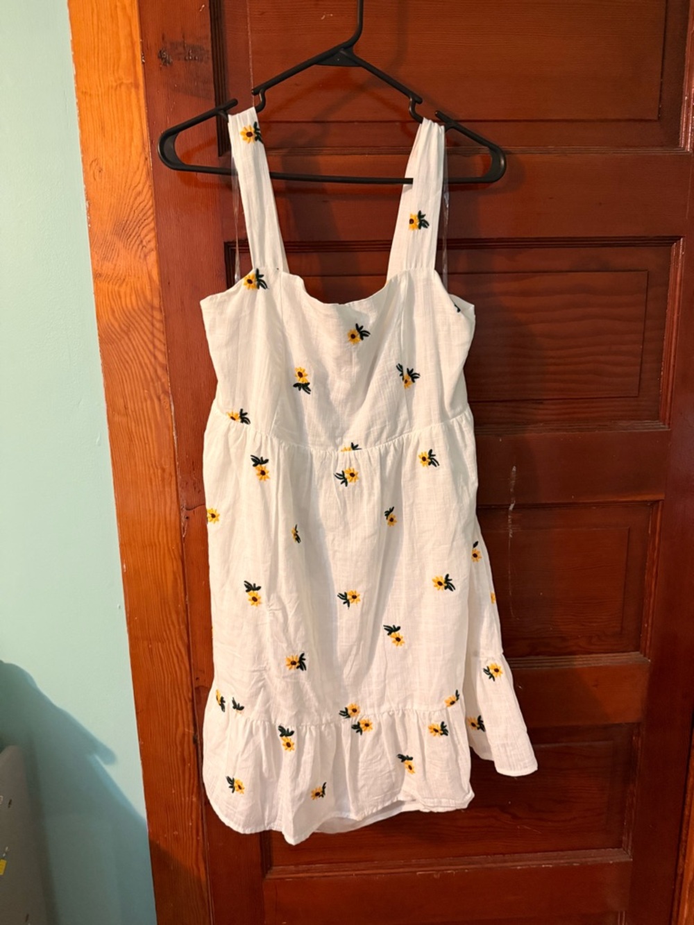 Rewind White Mini Dress with Yellow Sunflower Embroidery